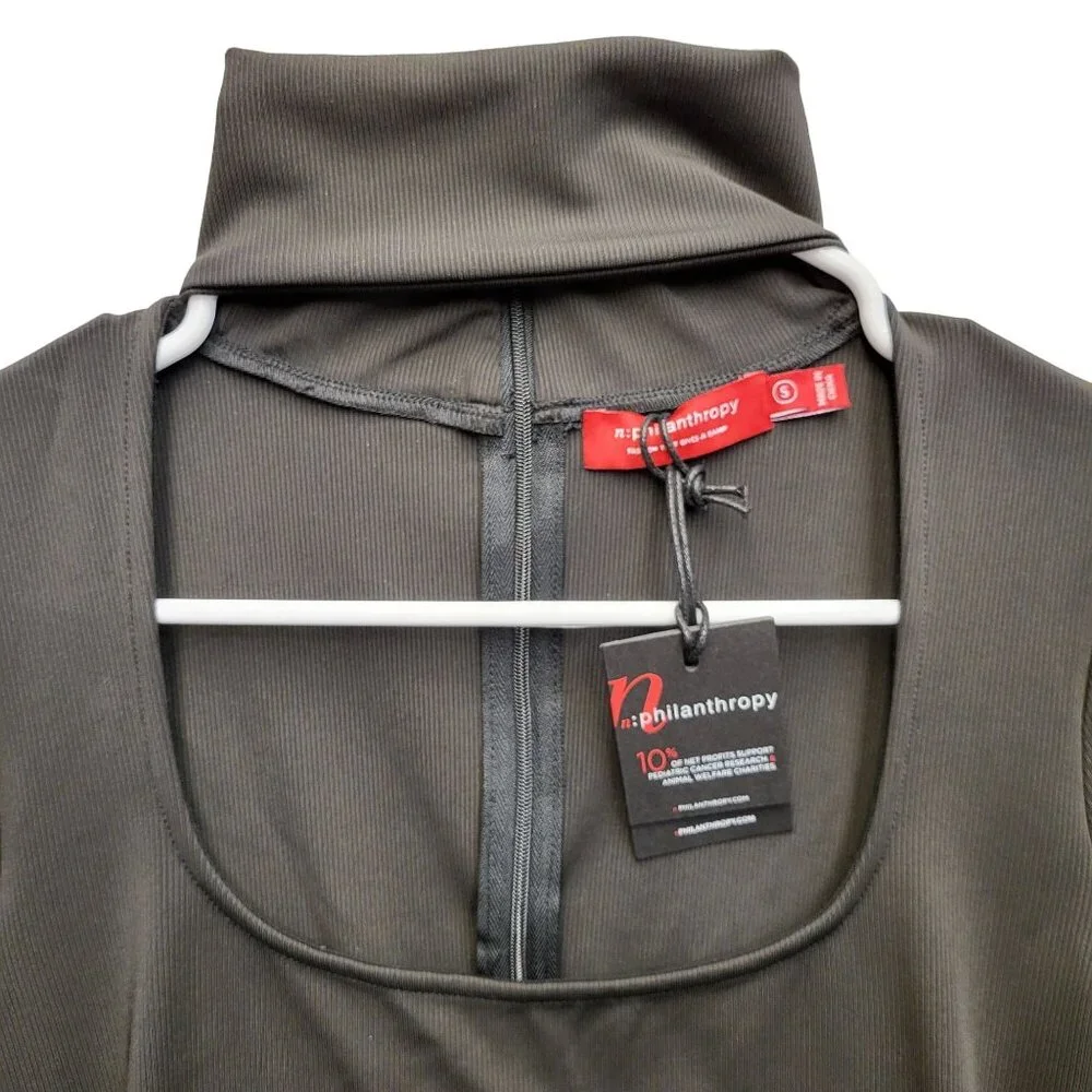 N:Philanthropy Women Casual Top Black Long Sleeve Mock Neck Cutout Ribbed S NWT! - Picture 3 of 15